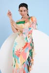 Mandira Wirk_Multi Color Chiffon Printed Tropical Floral One Shoulder Asymmetric Dress _at_Aza_Fashions