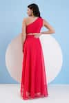 Shop_Mandira Wirk Resort_Red Viscose Georgette Solid One Shoulder Cut-out Dress _at_Aza_Fashions