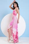 Buy_Mandira Wirk_Pink Jersey Printed Floral Halter Plunge High-low Dress _Online_at_Aza_Fashions