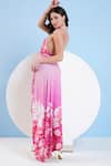 Shop_Mandira Wirk_Pink Jersey Printed Floral Halter Plunge High-low Dress _Online_at_Aza_Fashions