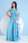 Buy_Mandira Wirk_Multi Color Chiffon Printed Floral V-neck Jumpsuit _at_Aza_Fashions