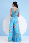 Shop_Mandira Wirk_Multi Color Chiffon Printed Floral V-neck Jumpsuit _at_Aza_Fashions