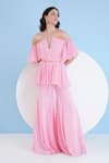 Mandira Wirk_Pink Viscose Georgette Embellished Bead Halter Neck Cold Shoulder Jumpsuit _Online_at_Aza_Fashions