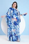 Buy_Mandira Wirk_Blue Satin Printed Floral One Shoulder Kaftan _at_Aza_Fashions