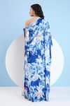 Shop_Mandira Wirk_Blue Satin Printed Floral One Shoulder Kaftan _at_Aza_Fashions