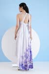 Shop_Mandira Wirk_Purple Satin Printed Floral One Shoulder Placed Kaftan _at_Aza_Fashions