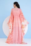 Shop_Mandira Wirk_Orange Georgette Printed Floral V-neck Scalloped Petal Kaftan _at_Aza_Fashions