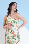 Mandira Wirk_Ivory Satin Printed Lily Asymmetric Exotic One Shoulder Tiered Dress _Online_at_Aza_Fashions