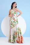 Buy_Mandira Wirk_Ivory Satin Printed Lily Asymmetric Exotic One Shoulder Tiered Dress _Online_at_Aza_Fashions