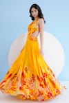 Mandira Wirk_Yellow Chiffon Printed Orchid Halter Maxi Dress_Online_at_Aza_Fashions