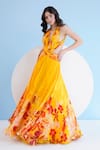 Buy_Mandira Wirk_Yellow Chiffon Printed Orchid Halter Maxi Dress_Online_at_Aza_Fashions