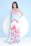 Buy_Mandira Wirk_Blue Chiffon Printed Dune Criss Cross Asymmetric Maxi Dress _at_Aza_Fashions