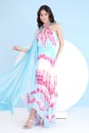 Mandira Wirk_Blue Chiffon Printed Dune Criss Cross Asymmetric Maxi Dress _Online_at_Aza_Fashions