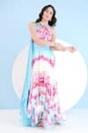 Buy_Mandira Wirk_Blue Chiffon Printed Dune Criss Cross Asymmetric Maxi Dress _Online_at_Aza_Fashions