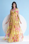 Buy_Mandira Wirk_Green Chiffon Printed Floral Sweetheart Maxi Dress_at_Aza_Fashions