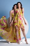 Mandira Wirk_Green Chiffon Printed Floral Sweetheart Maxi Dress_Online_at_Aza_Fashions