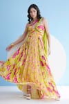 Buy_Mandira Wirk_Green Chiffon Printed Floral Sweetheart Maxi Dress_Online_at_Aza_Fashions