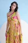 Mandira Wirk_Green Chiffon Printed Floral Sweetheart Maxi Dress_at_Aza_Fashions