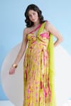 Buy_Mandira Wirk_Green Chiffon Printed Floral Sweetheart Maxi Dress