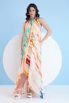 Buy_Mandira Wirk_Multi Color Chiffon Printed Mystic Line Halter Midi Dress _at_Aza_Fashions