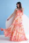 Buy_Mandira Wirk_Orange Chiffon Printed Floral Halter Pleated Maxi Dress _Online_at_Aza_Fashions