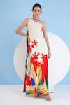 Buy_Mandira Wirk_Multi Color Viscose Crepe Printed Abstract Valiant One Shoulder Dress _at_Aza_Fashions