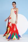 Buy_Mandira Wirk Resort_Multi Color Viscose Crepe Printed Abstract Valiant One Shoulder Dress _Online_at_Aza_Fashions