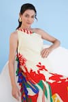 Shop_Mandira Wirk Resort_Multi Color Viscose Crepe Printed Abstract Valiant One Shoulder Dress _Online_at_Aza_Fashions