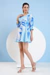 Buy_Mandira Wirk_Blue Cotton Linen Printed Abstract V Neck Dress _Online_at_Aza_Fashions