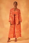 Buy_Saundh_Orange Natural Crepe Print Abstract Jacket Open Serenade Sharara Set _at_Aza_Fashions