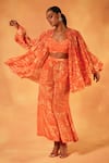 Saundh_Orange Natural Crepe Print Abstract Jacket Open Serenade Sharara Set _at_Aza_Fashions