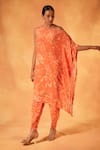 Buy_Saundh_Orange Natural Crepe Print Ambrosia One Shoulder Kurta With Dhoti Pant_at_Aza_Fashions