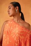 Saundh_Orange Natural Crepe Print Ambrosia One Shoulder Kurta With Dhoti Pant_at_Aza_Fashions