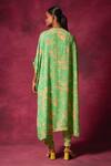 Shop_Saundh_Green Double Georgette Print Bloom V Neck Kaftan Kurta With Pant_at_Aza_Fashions