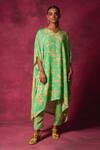 Saundh_Green Double Georgette Print Bloom V Neck Kaftan Kurta With Pant_Online_at_Aza_Fashions