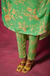 Saundh_Green Double Georgette Print Bloom V Neck Kaftan Kurta With Pant_at_Aza_Fashions