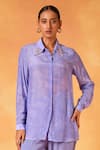 Buy_Saundh_Purple Natural Crepe Self Print Bloom Haze Collar Neck Shirt_at_Aza_Fashions