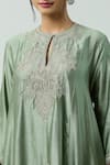 Buy_JAYANTI REDDY_Green Cheniya Silk Hand Embroidery Floral Round Neck Tunic  _Online_at_Aza_Fashions