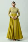 Buy_JAYANTI REDDY_Yellow Chanderi Hand Embroidery Floral Round Neck Bodice Anarkali  _at_Aza_Fashions