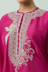 Shop_JAYANTI REDDY_Pink Dupion Silk Placement Hand Embroidery Floral Round Yoke Kaftan  _Online_at_Aza_Fashions