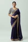 Buy_JAYANTI REDDY_Purple Kora Dupion Hand Embroidered Border Geometric Saree _at_Aza_Fashions