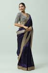 JAYANTI REDDY_Purple Kora Dupion Hand Embroidered Border Geometric Saree _Online_at_Aza_Fashions