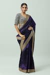 Buy_JAYANTI REDDY_Purple Kora Dupion Hand Embroidered Border Geometric Saree _Online_at_Aza_Fashions