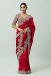 Buy_JAYANTI REDDY_Red Kora Dupion Hand Embroidered Border Floral Zari Saree_Online_at_Aza_Fashions
