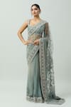 Buy_JAYANTI REDDY_Blue Net Hand Embroidery Floral Saree _at_Aza_Fashions