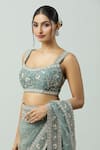 Buy_JAYANTI REDDY_Blue Raw Silk Hand Embroidery Floral Scoop Neck Flower Blouse _Online_at_Aza_Fashions