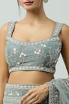 Shop_JAYANTI REDDY_Blue Raw Silk Hand Embroidery Floral Scoop Neck Flower Blouse _Online_at_Aza_Fashions