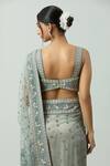 Shop_JAYANTI REDDY_Blue Raw Silk Hand Embroidery Floral Scoop Neck Flower Blouse _at_Aza_Fashions