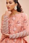 Chhavvi Aggarwal_Pink Crepe Printed Flower Asymmetric One Shoulder Top And Pant Set _Online_at_Aza_Fashions
