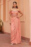 Buy_Chhavvi Aggarwal_Pink Georgette Embroidery Sequin Sharara Saree With Corset Blouse _at_Aza_Fashions